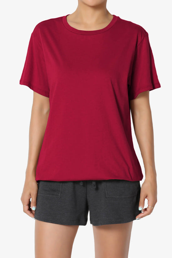 Mayra O Neck Cotton Boyfriend Tee BURGUNDY_1