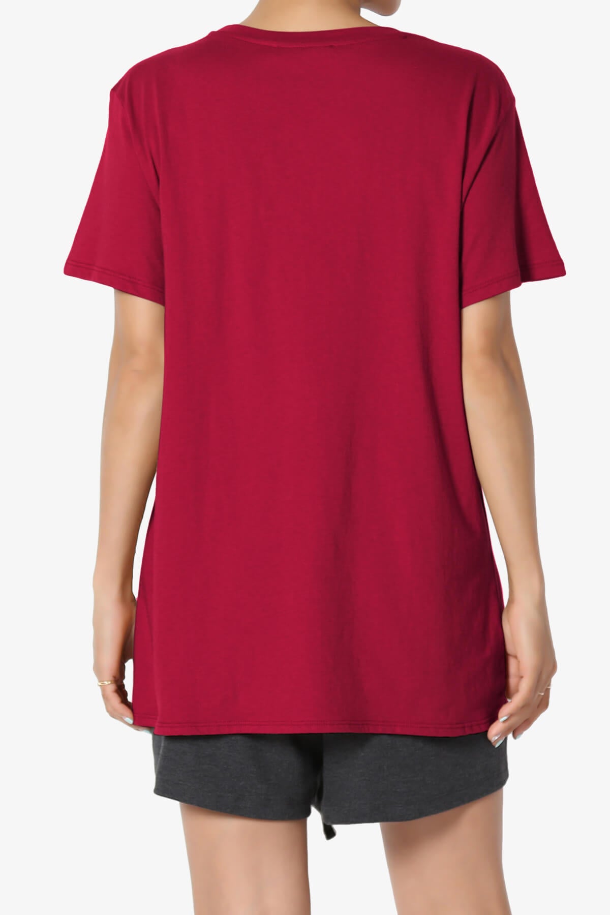 Mayra O Neck Cotton Boyfriend Tee BURGUNDY_2