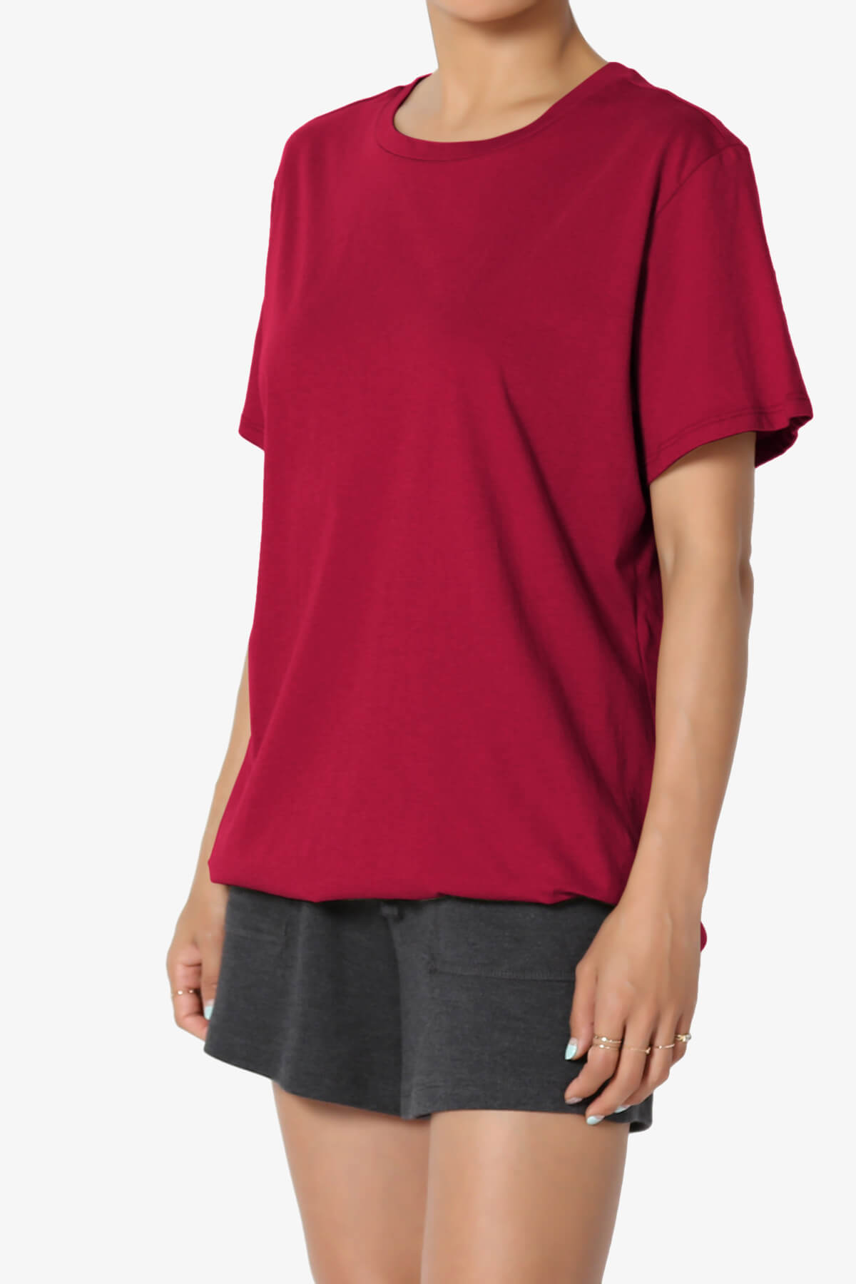 Mayra O Neck Cotton Boyfriend Tee BURGUNDY_3