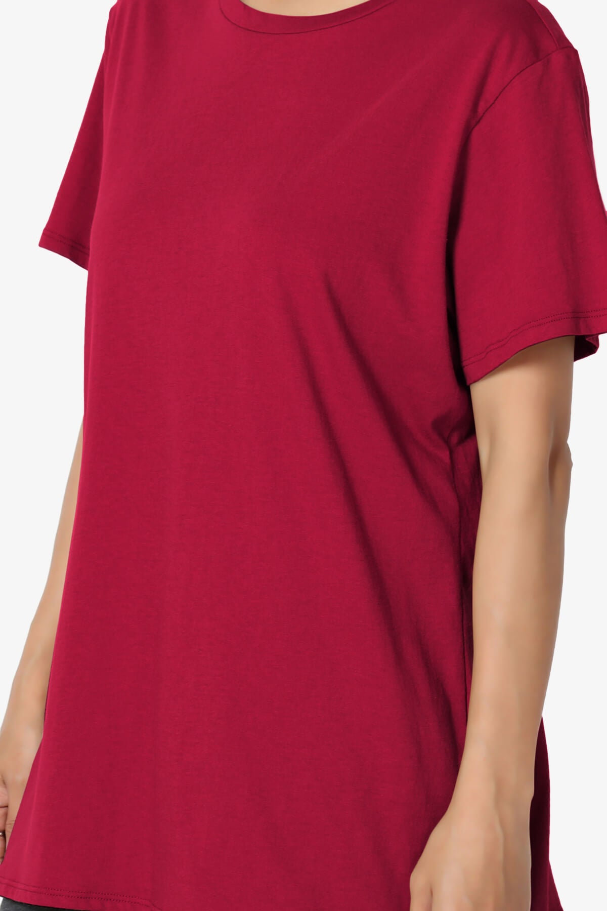 Mayra O Neck Cotton Boyfriend Tee BURGUNDY_5