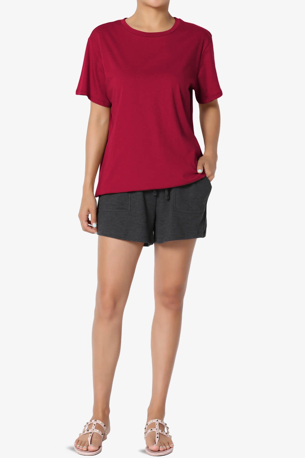 Mayra O Neck Cotton Boyfriend Tee BURGUNDY_6