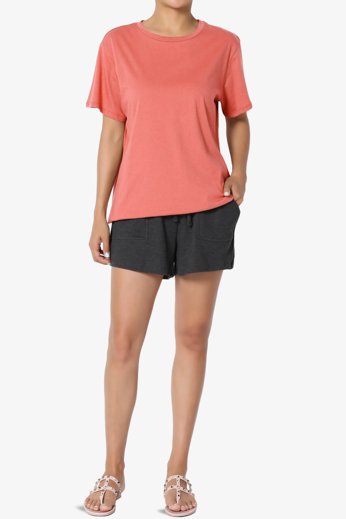 Load image into Gallery viewer, Mayra O Neck Cotton Boyfriend Tee CORAL_6
