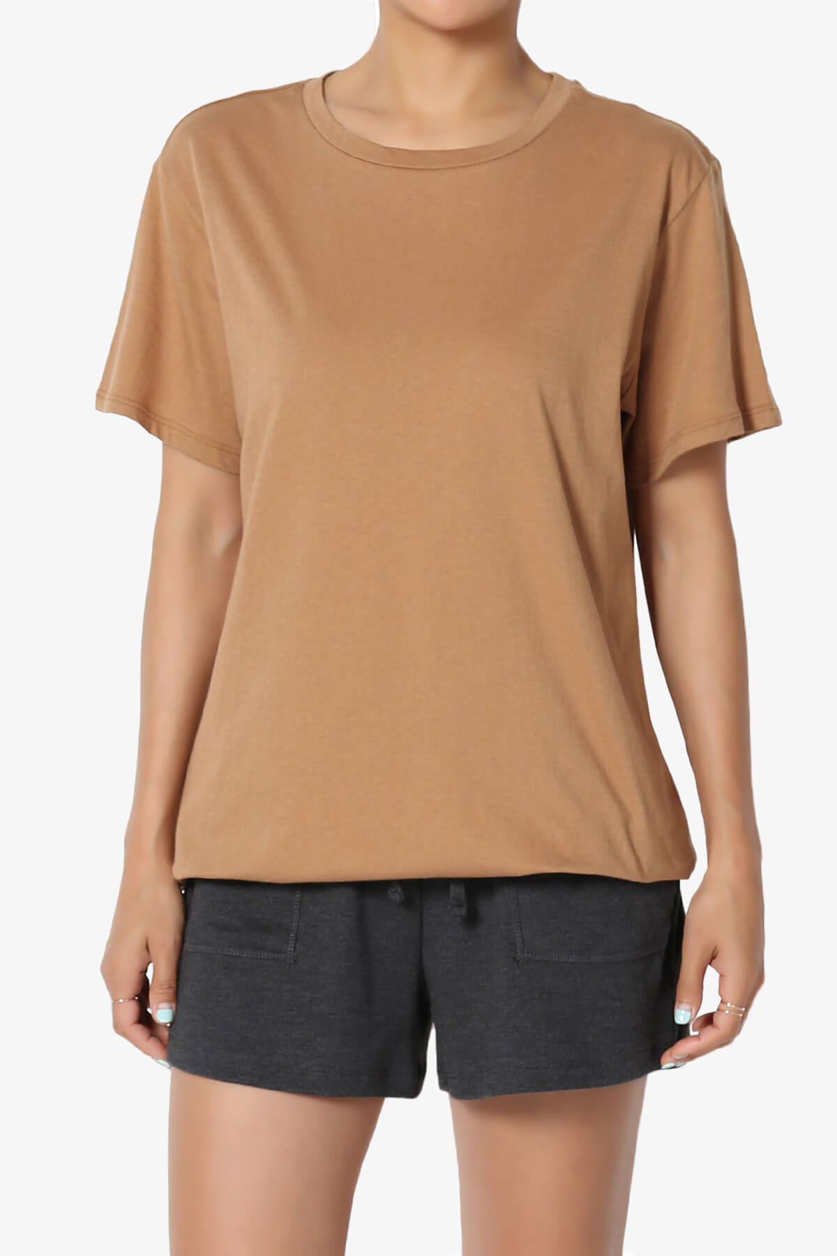 Mayra O Neck Cotton Boyfriend Tee DEEP CAMEL_1