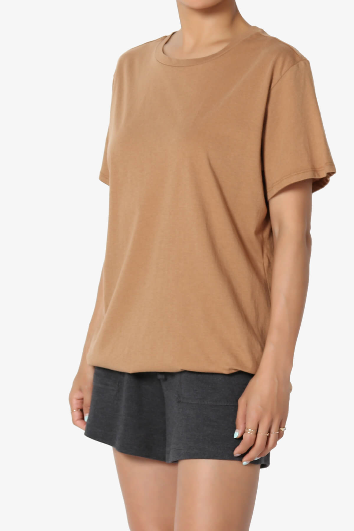 Mayra O Neck Cotton Boyfriend Tee DEEP CAMEL_3