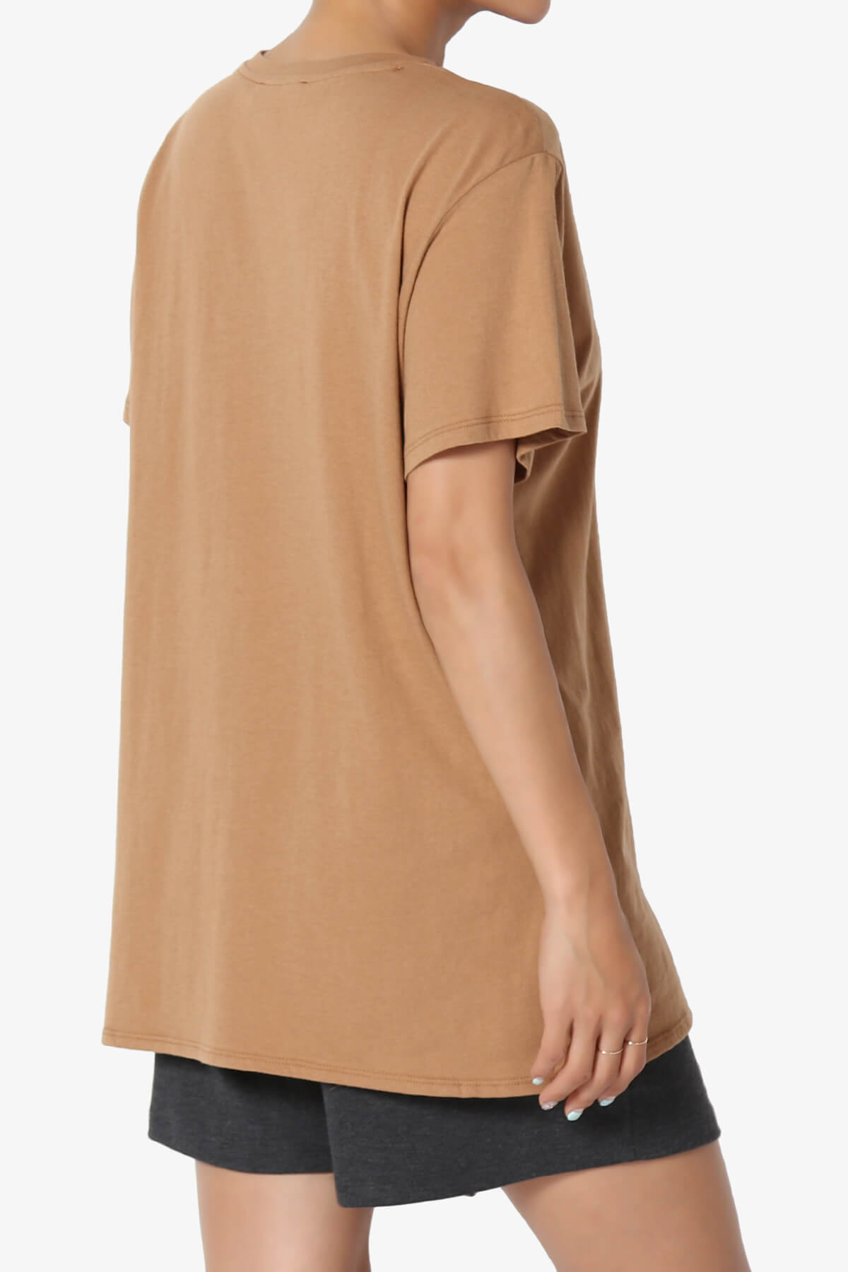 Mayra O Neck Cotton Boyfriend Tee DEEP CAMEL_4