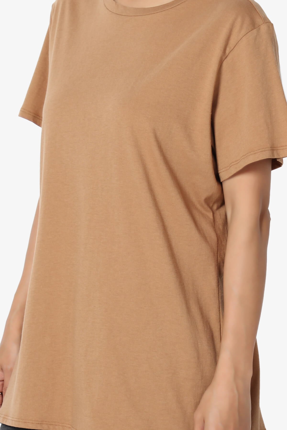 Mayra O Neck Cotton Boyfriend Tee DEEP CAMEL_5