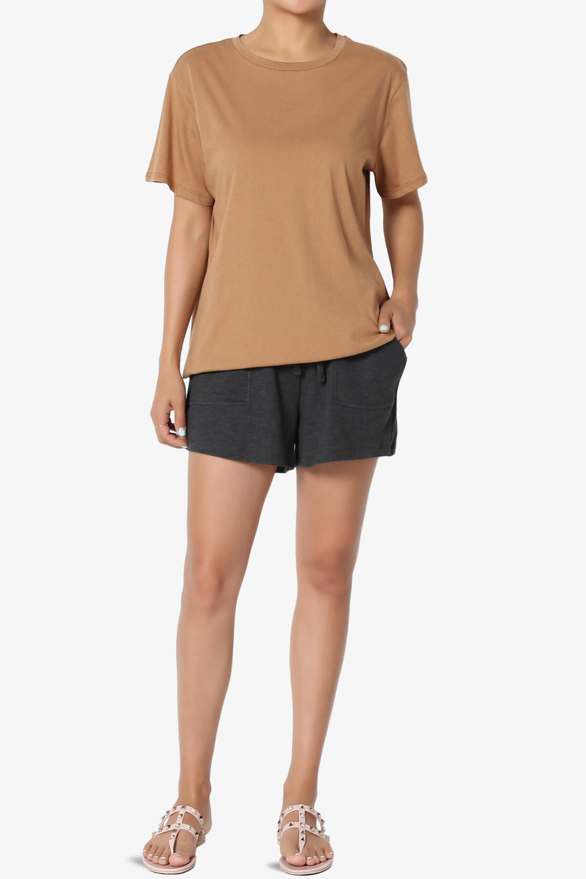 Mayra O Neck Cotton Boyfriend Tee DEEP CAMEL_6