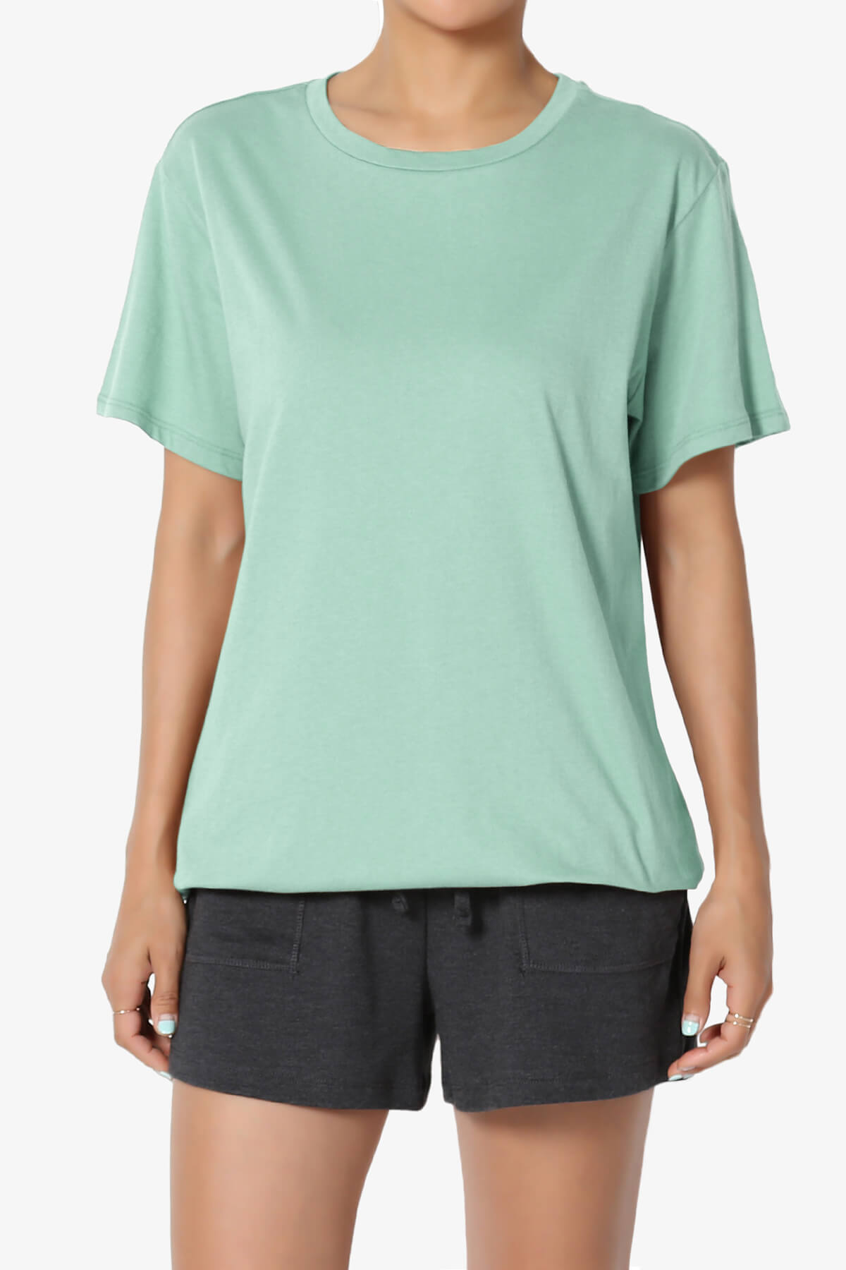 Mayra O Neck Cotton Boyfriend Tee DUSTY GREEN_1