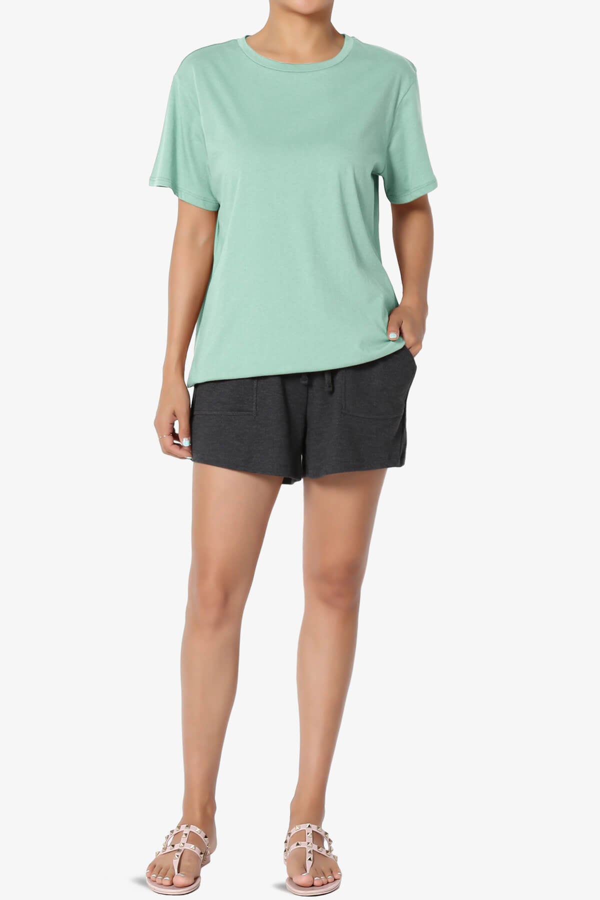 Mayra O Neck Cotton Boyfriend Tee DUSTY GREEN_6