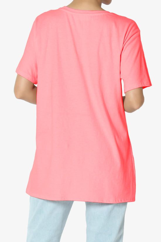 Mayra O Neck Cotton Boyfriend Tee NEON CORAL PINK_2