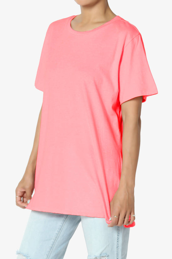 Mayra O Neck Cotton Boyfriend Tee NEON CORAL PINK_3