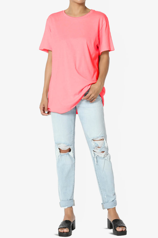 Mayra O Neck Cotton Boyfriend Tee NEON CORAL PINK_6