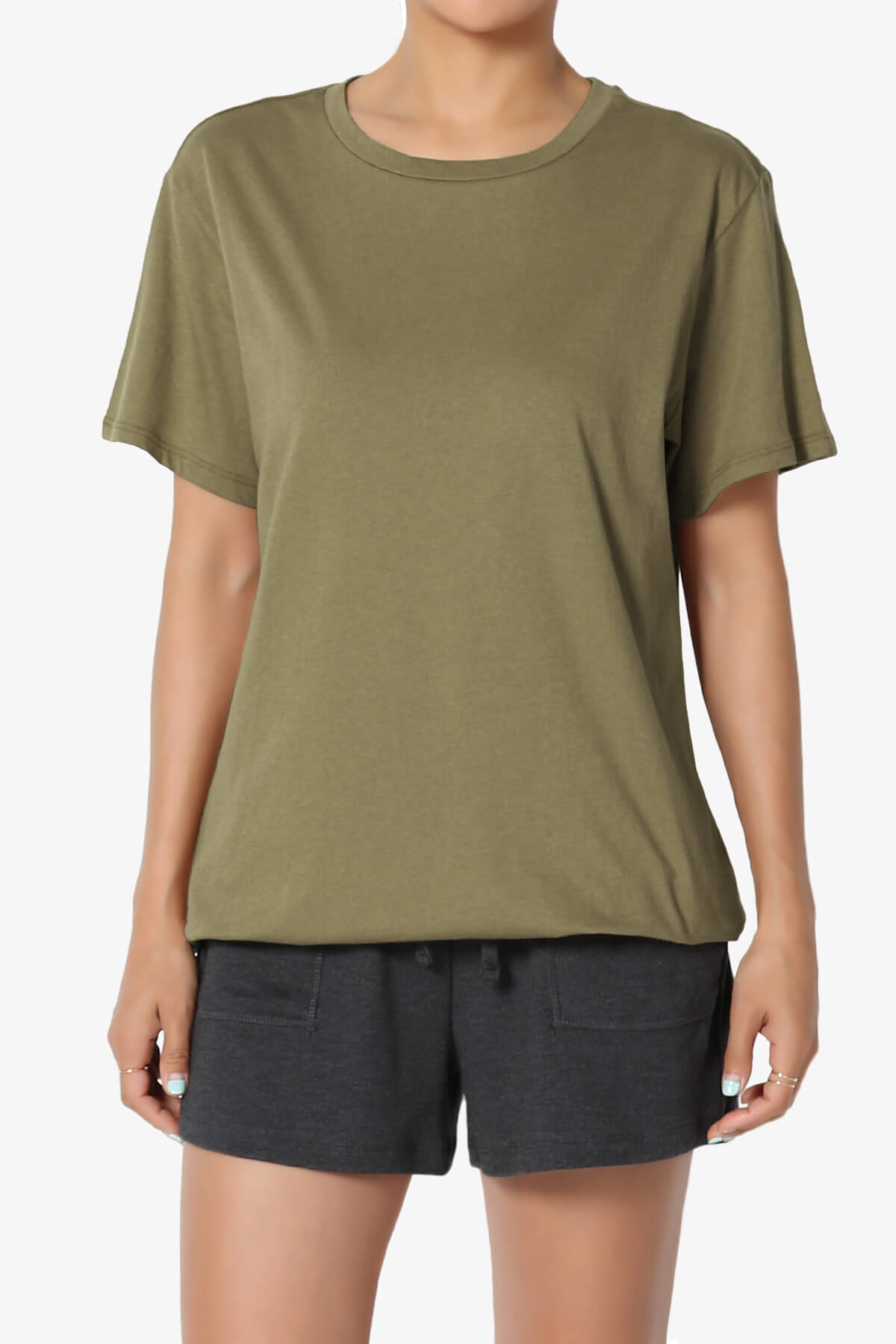 Mayra O Neck Cotton Boyfriend Tee OLIVE KHAKI_1