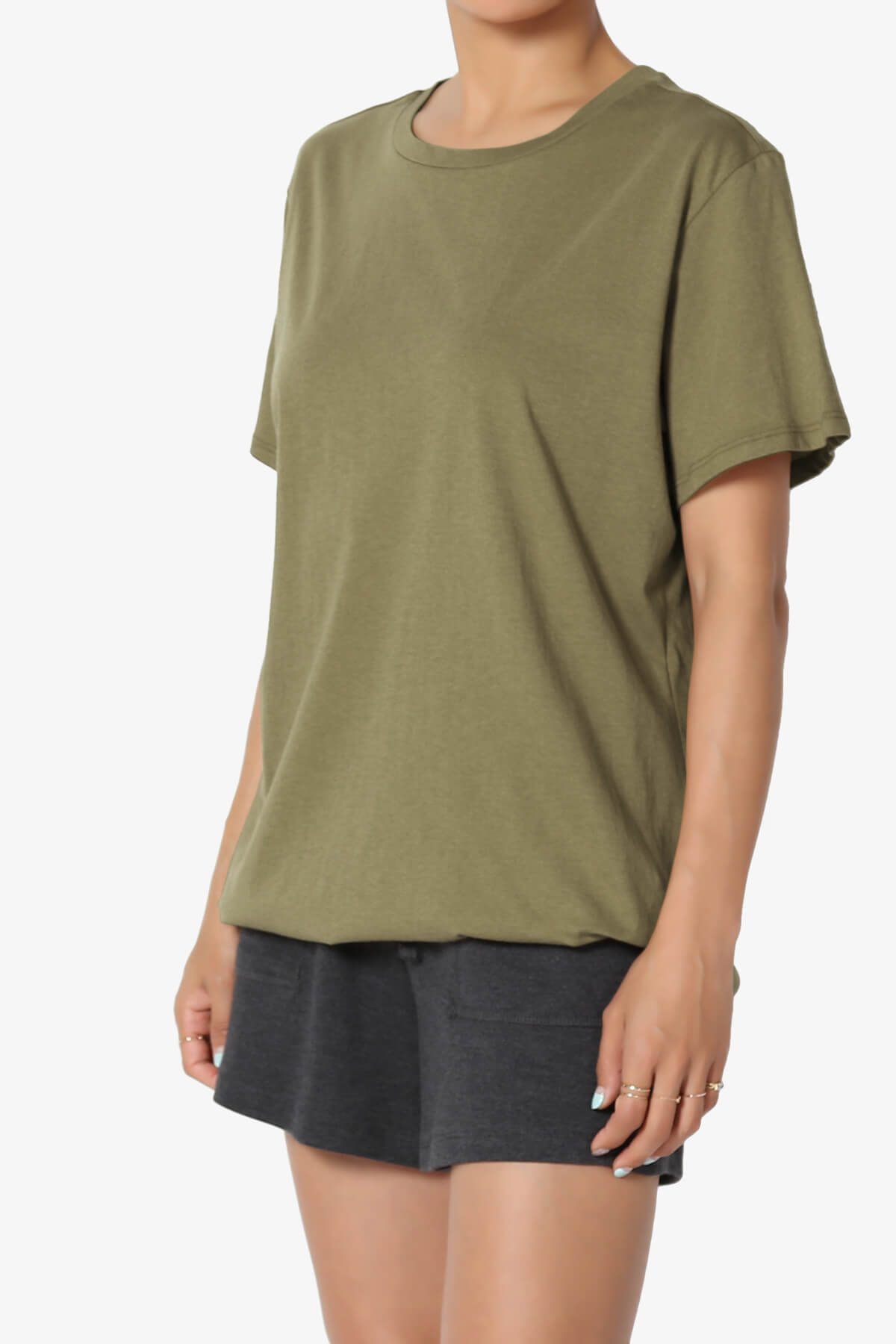 Load image into Gallery viewer, Mayra O Neck Cotton Boyfriend Tee OLIVE KHAKI_3
