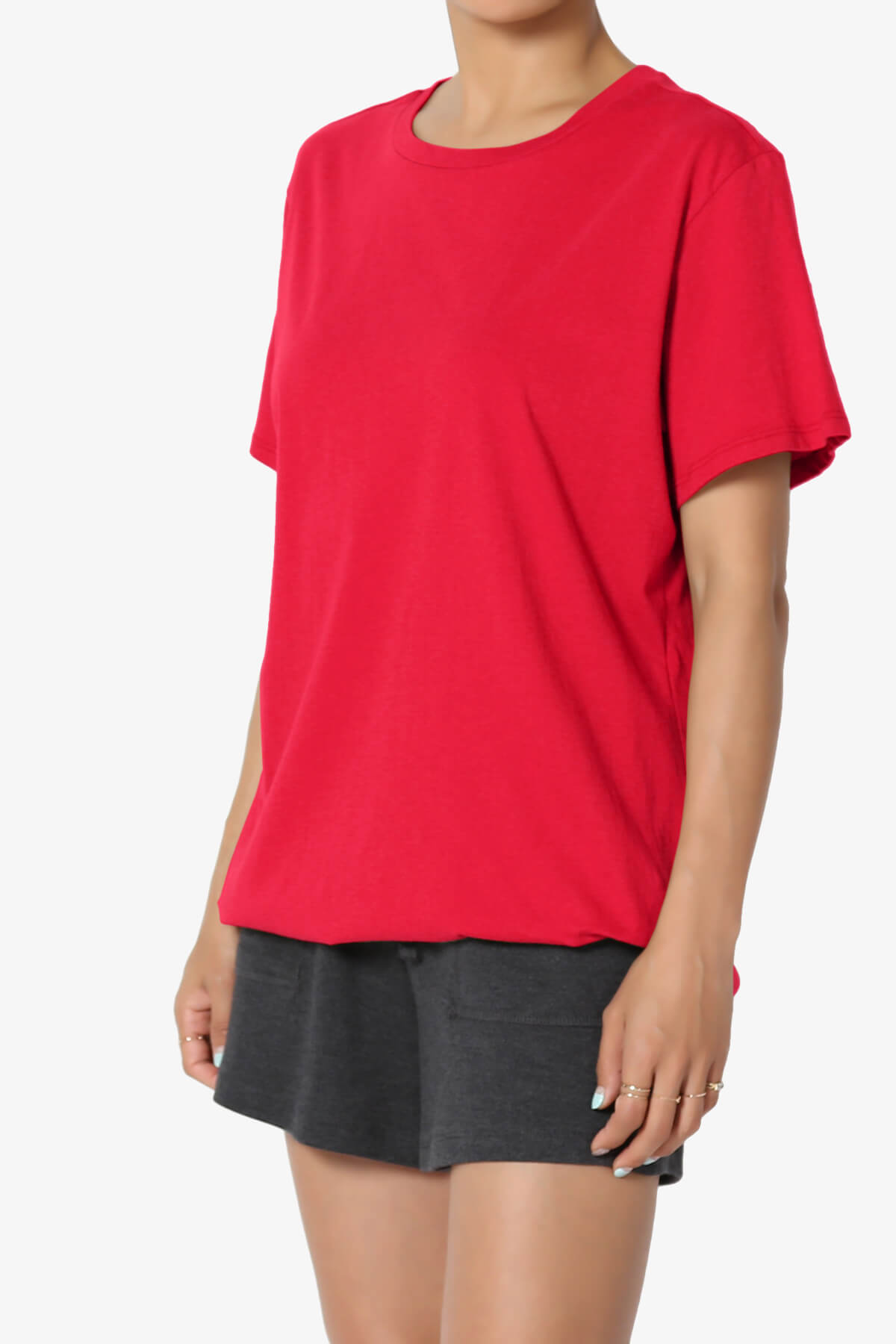 Load image into Gallery viewer, Mayra O Neck Cotton Boyfriend Tee RED_3
