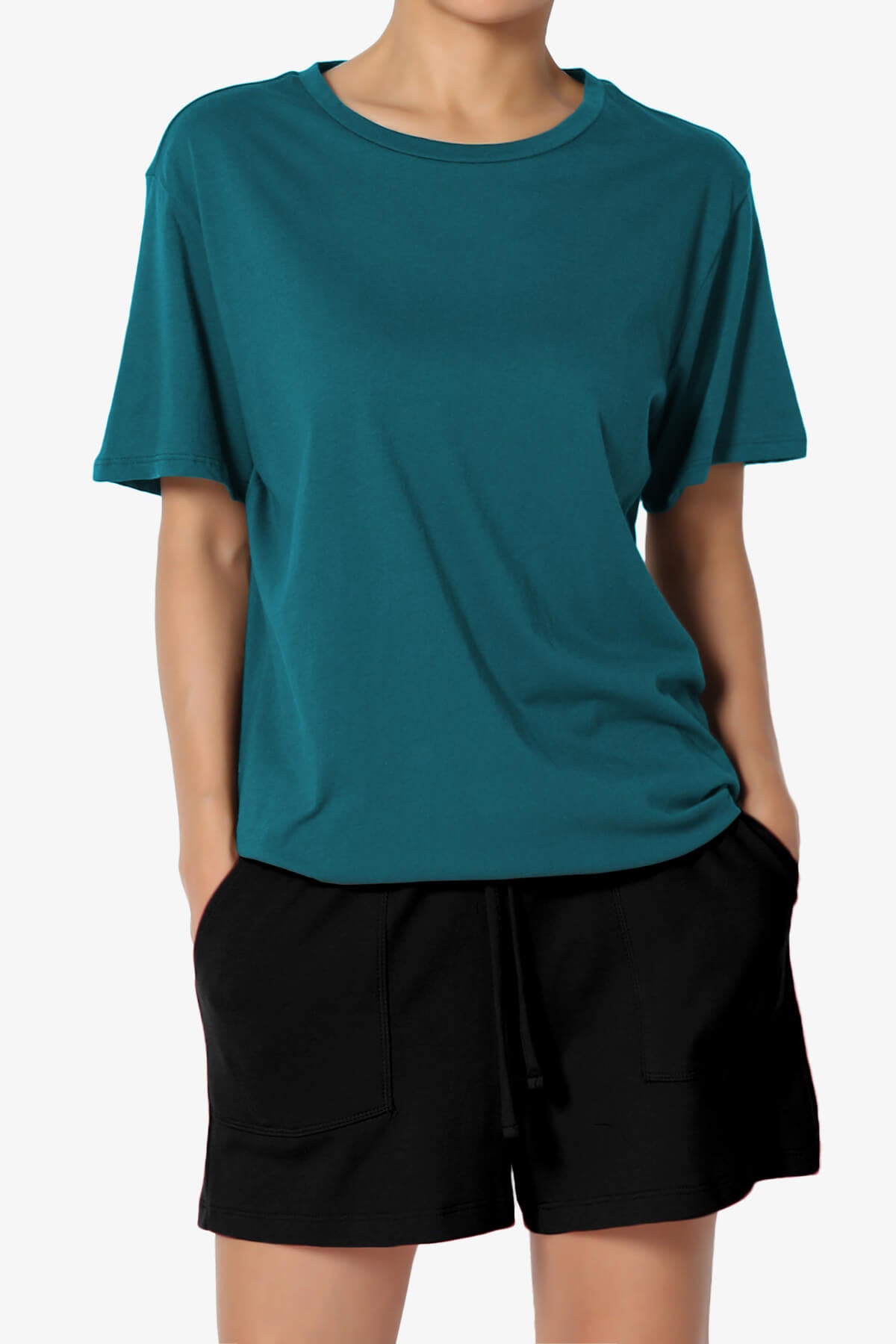 Load image into Gallery viewer, Mayra O Neck Cotton Boyfriend Tee TEAL_1
