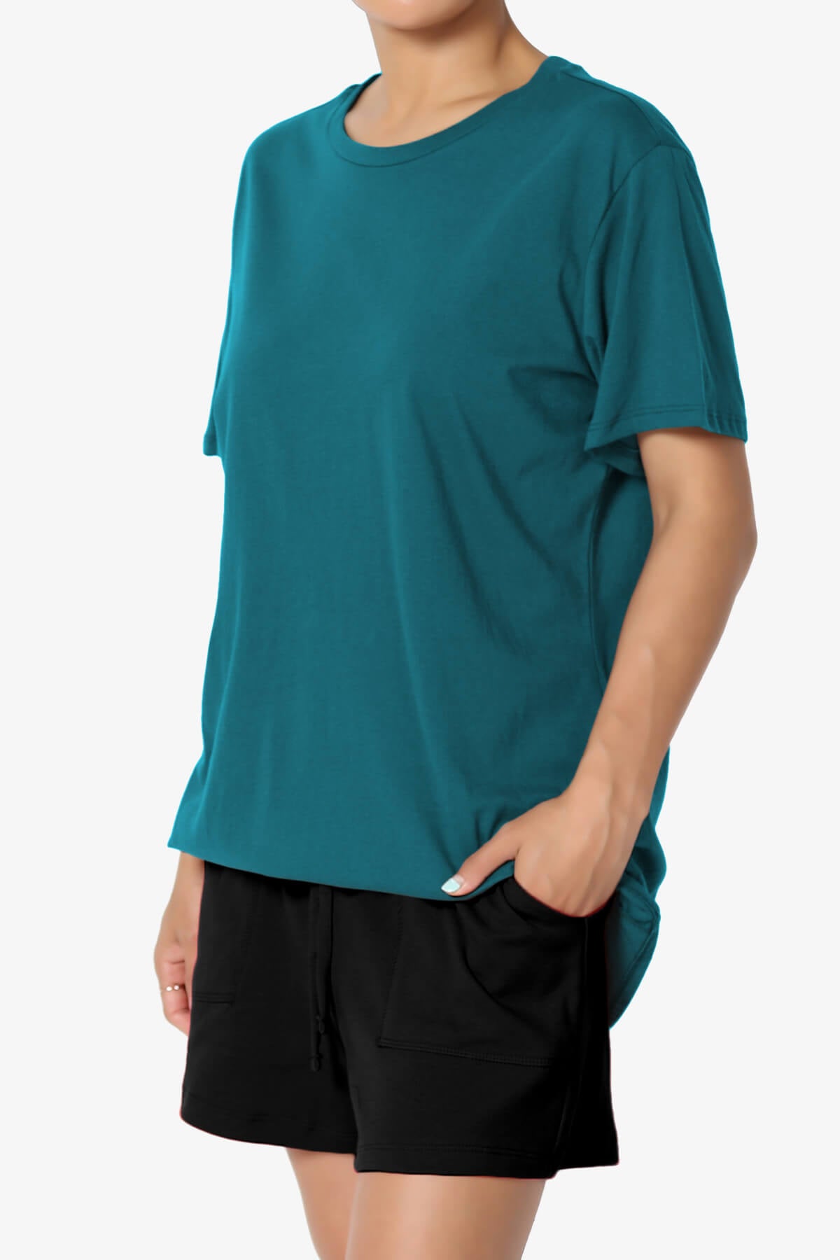 Load image into Gallery viewer, Mayra O Neck Cotton Boyfriend Tee TEAL_3
