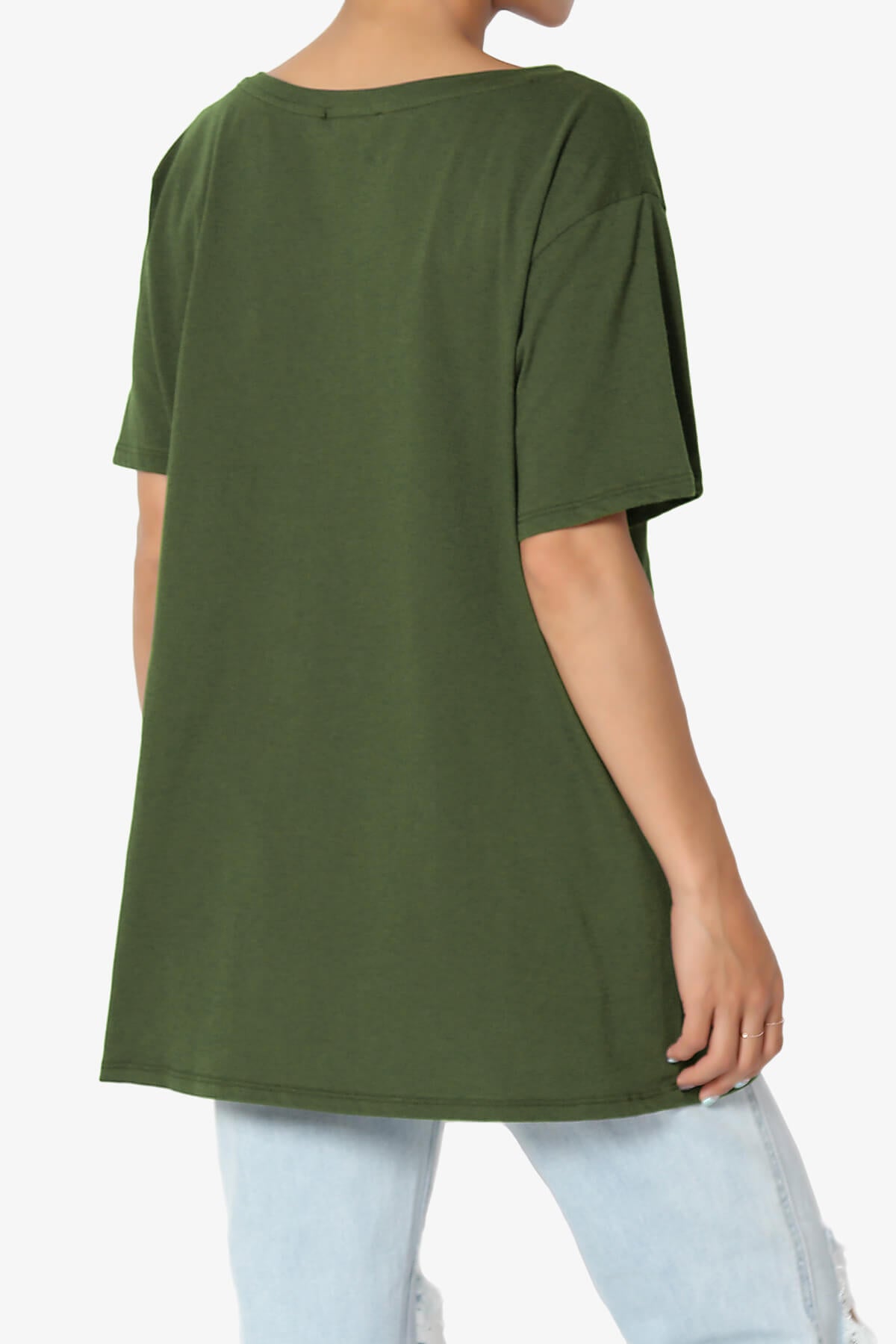 Load image into Gallery viewer, Mayra V-Neck Cotton Boyfriend Tee ARMY GREEN_4
