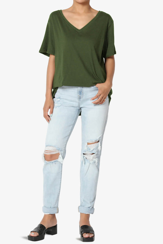 Load image into Gallery viewer, Mayra V-Neck Cotton Boyfriend Tee ARMY GREEN_6
