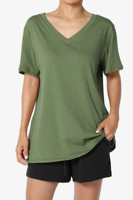 Load image into Gallery viewer, Mayra V-Neck Cotton Boyfriend Tee ASH OLIVE_1

