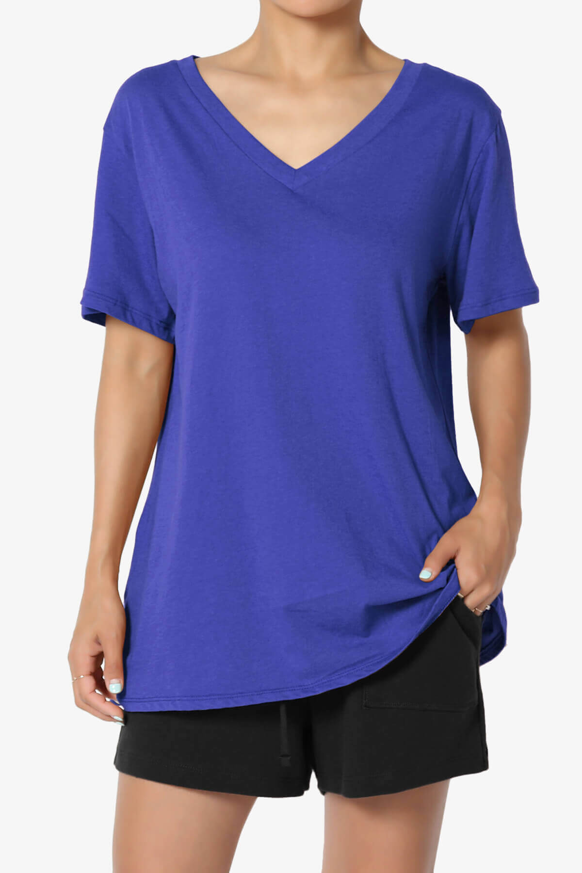 Mayra V-Neck Cotton Boyfriend Tee BRIGHT BLUE_1