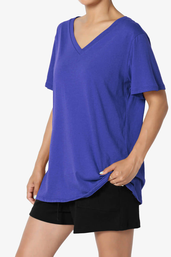 Mayra V-Neck Cotton Boyfriend Tee BRIGHT BLUE_3