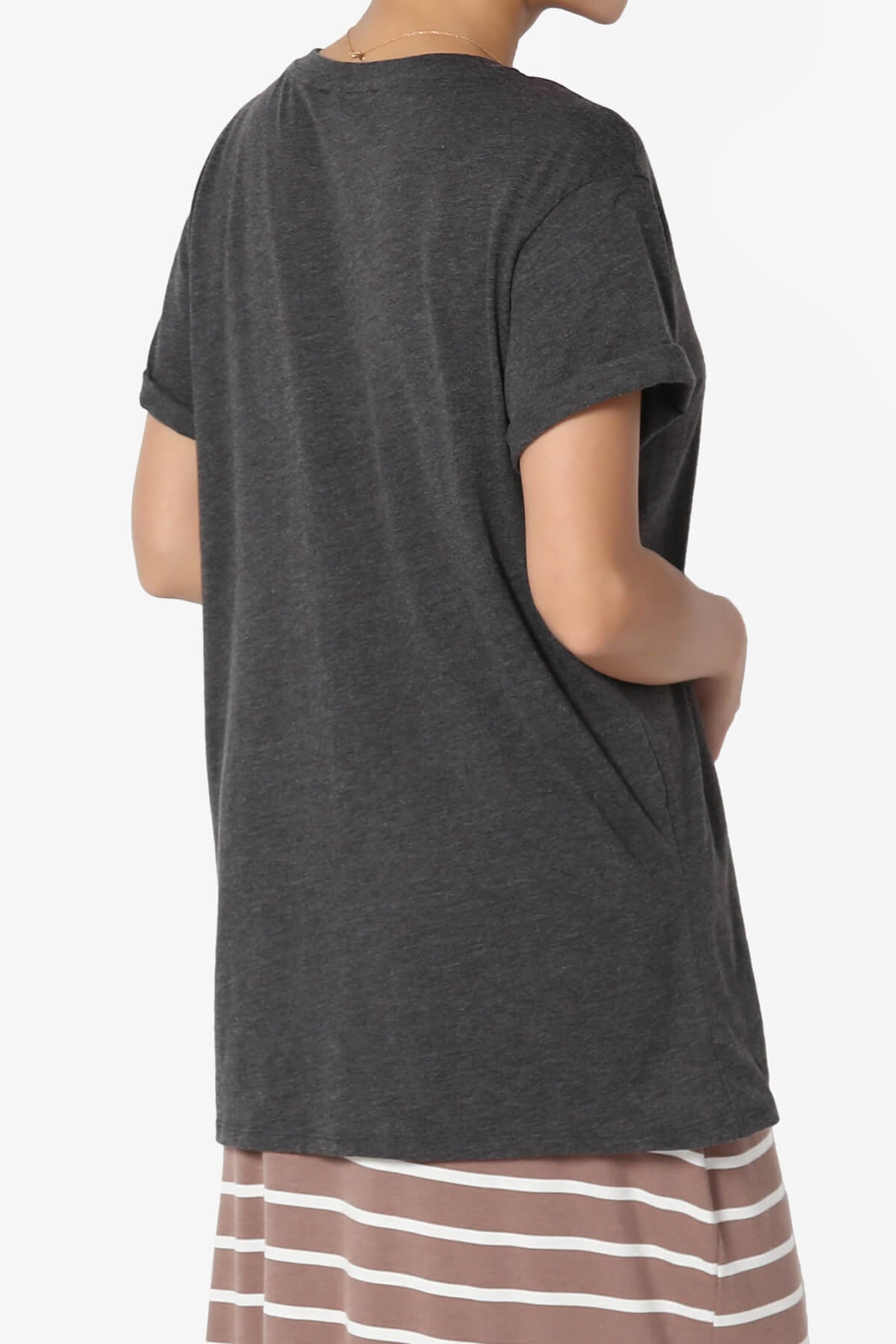 Load image into Gallery viewer, Mayra V-Neck Cotton Boyfriend Tee CHARCOAL_4
