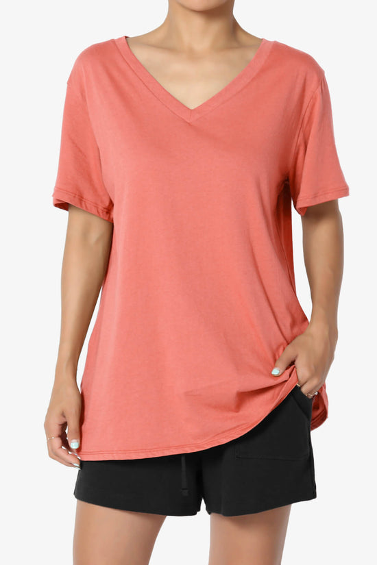 Load image into Gallery viewer, Mayra V-Neck Cotton Boyfriend Tee CORAL_1
