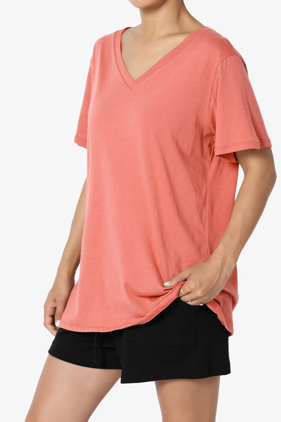 Load image into Gallery viewer, Mayra V-Neck Cotton Boyfriend Tee CORAL_3
