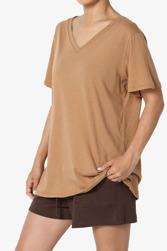 Load image into Gallery viewer, Mayra V-Neck Cotton Boyfriend Tee DEEP CAMEL_3
