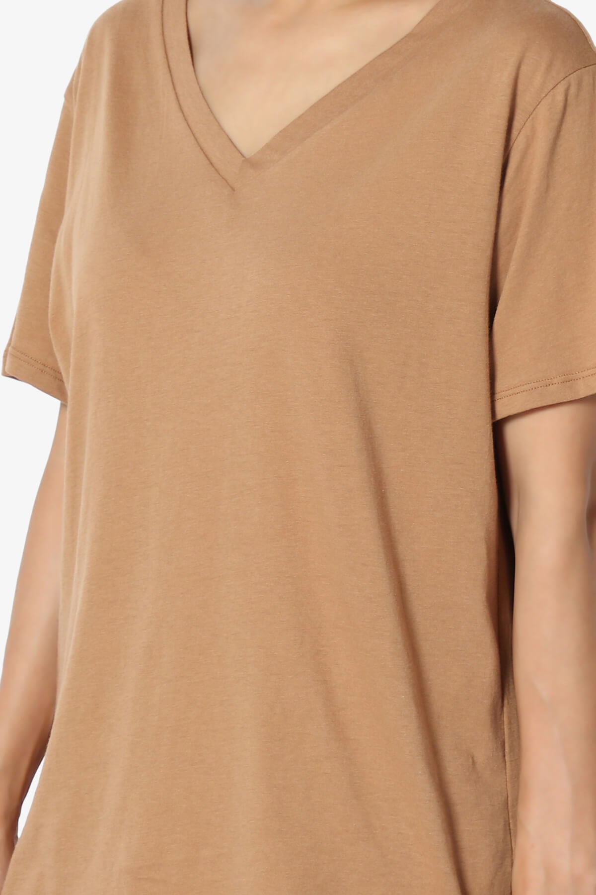 Load image into Gallery viewer, Mayra V-Neck Cotton Boyfriend Tee DEEP CAMEL_5
