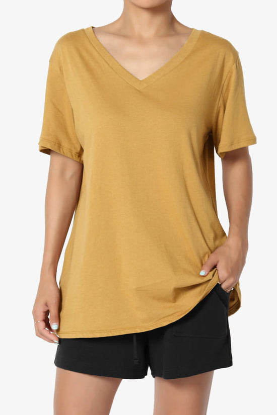 Mayra V-Neck Cotton Boyfriend Tee LIGHT MUSTARD_1