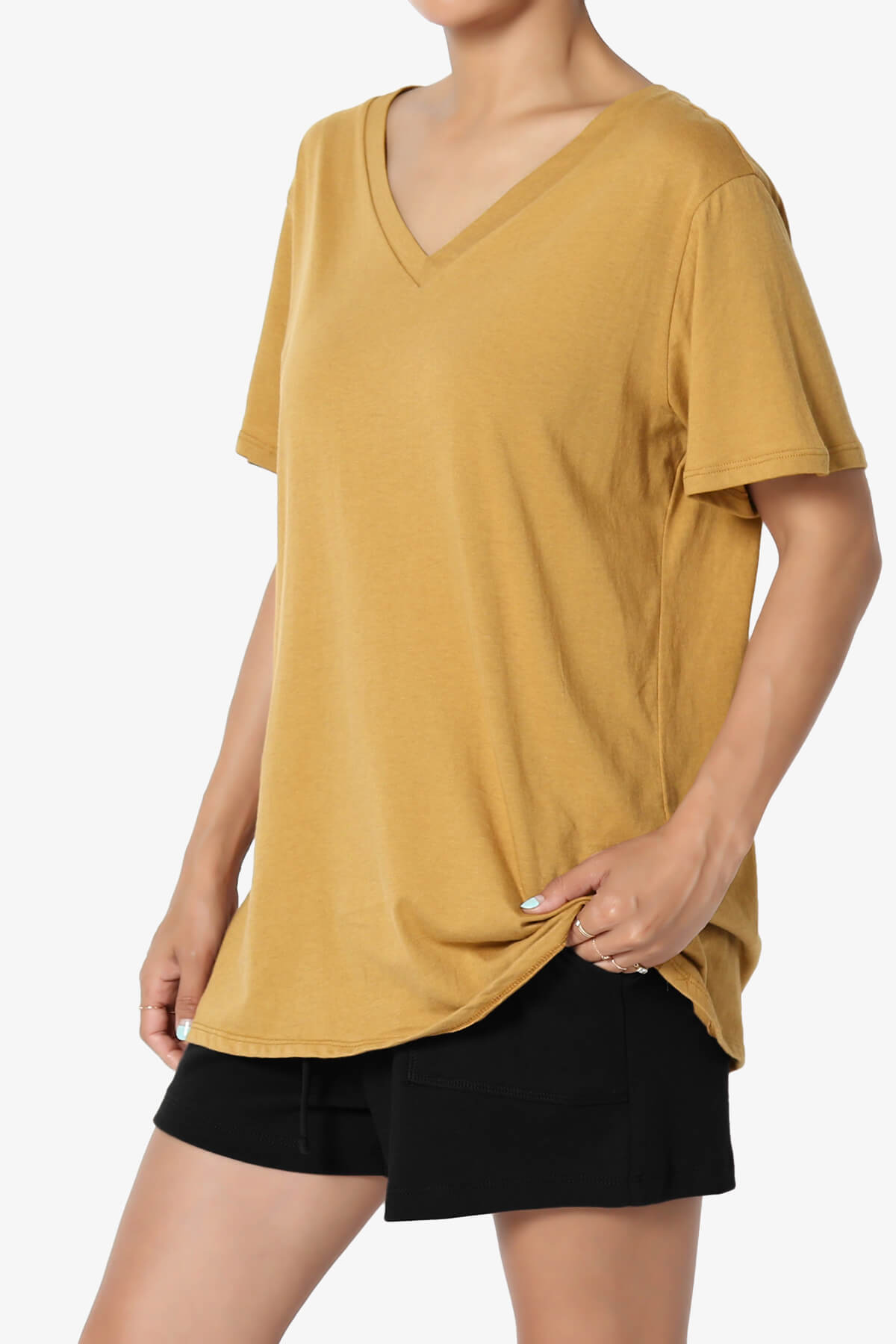 Mayra V-Neck Cotton Boyfriend Tee LIGHT MUSTARD_3