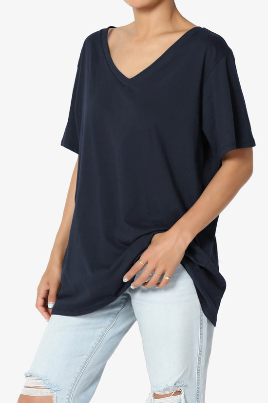 Load image into Gallery viewer, Mayra V-Neck Cotton Boyfriend Tee NAVY_3
