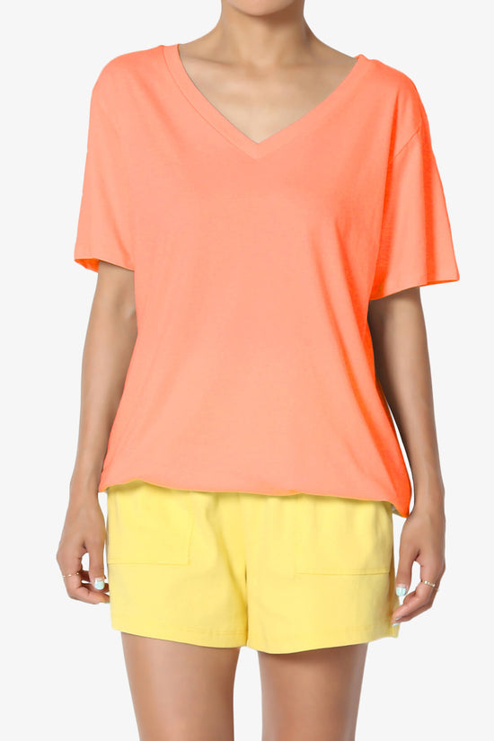 Load image into Gallery viewer, Mayra V-Neck Cotton Boyfriend Tee NEON CORAL_1

