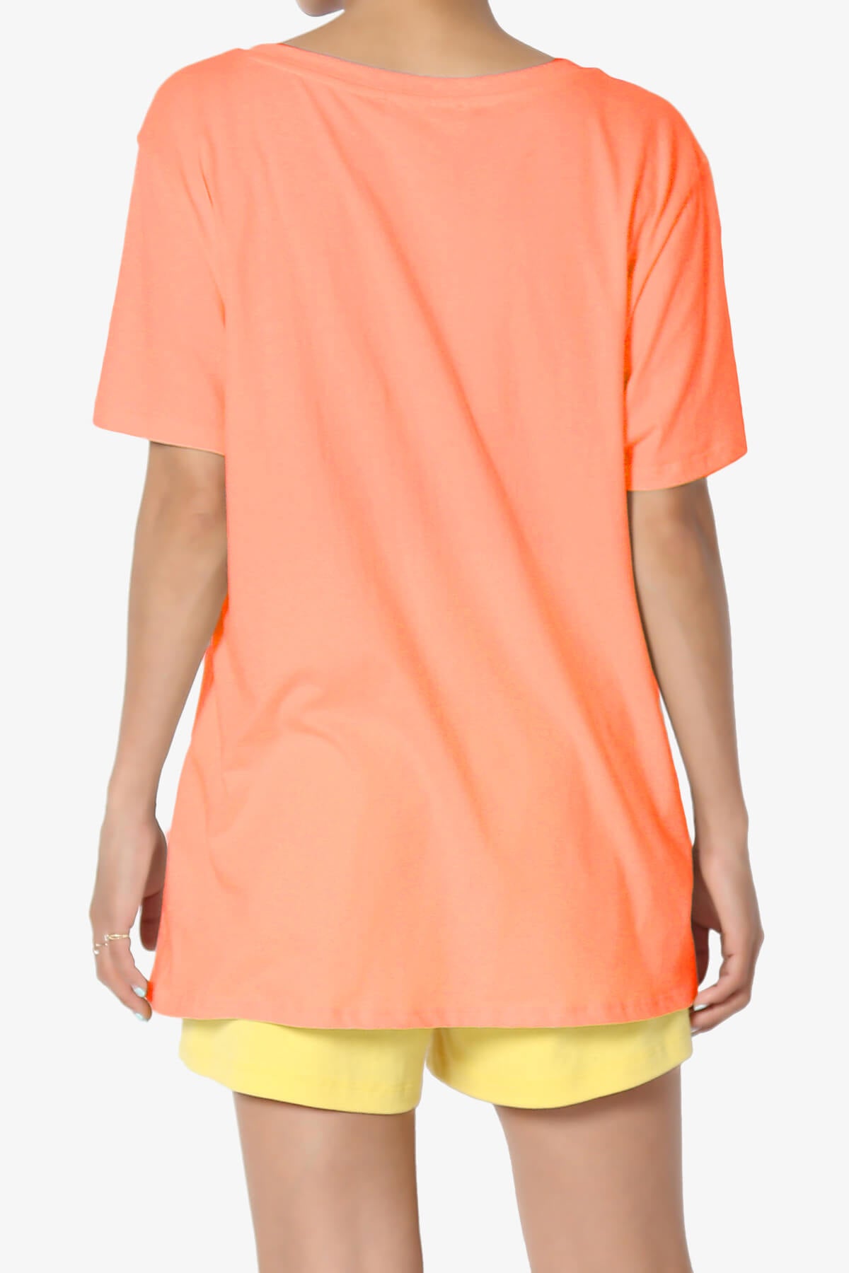 Load image into Gallery viewer, Mayra V-Neck Cotton Boyfriend Tee NEON CORAL_2

