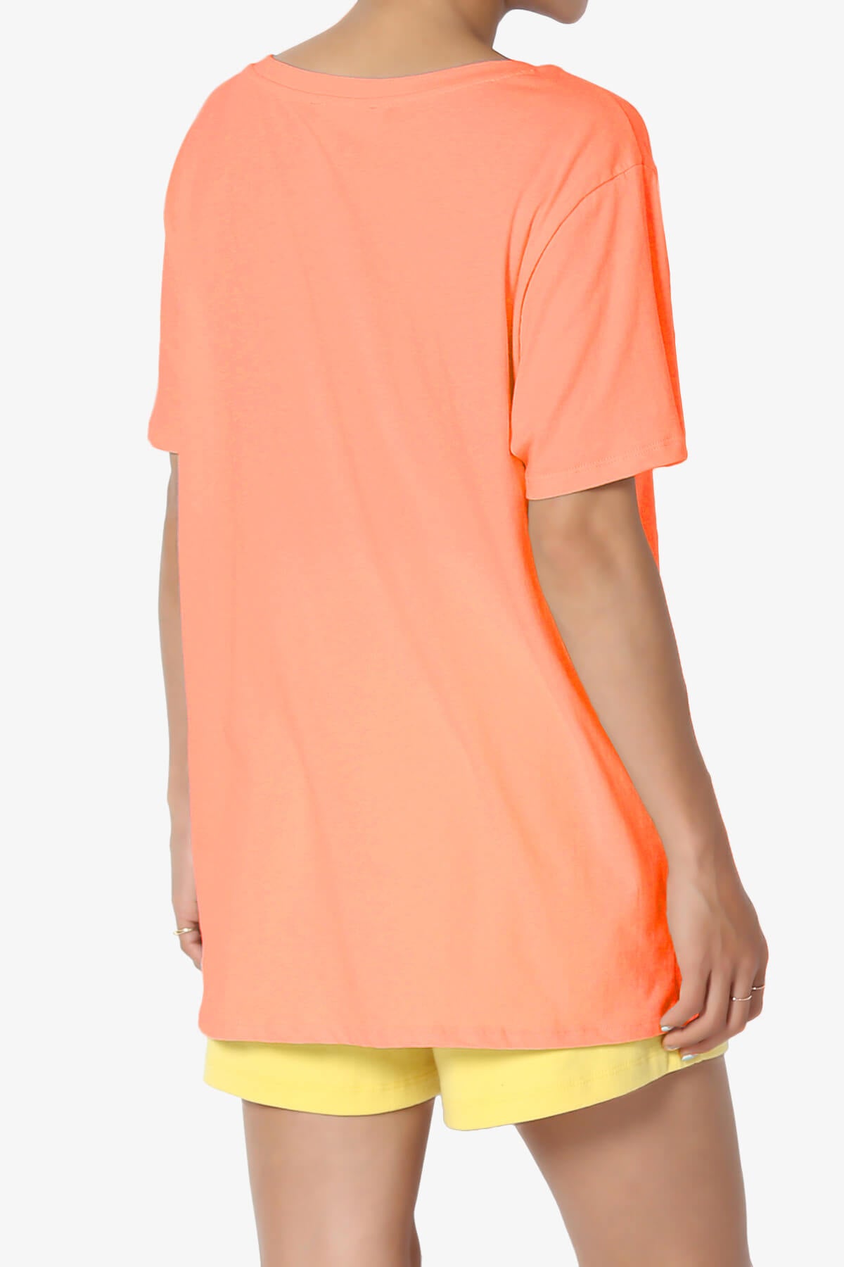 Load image into Gallery viewer, Mayra V-Neck Cotton Boyfriend Tee NEON CORAL_4
