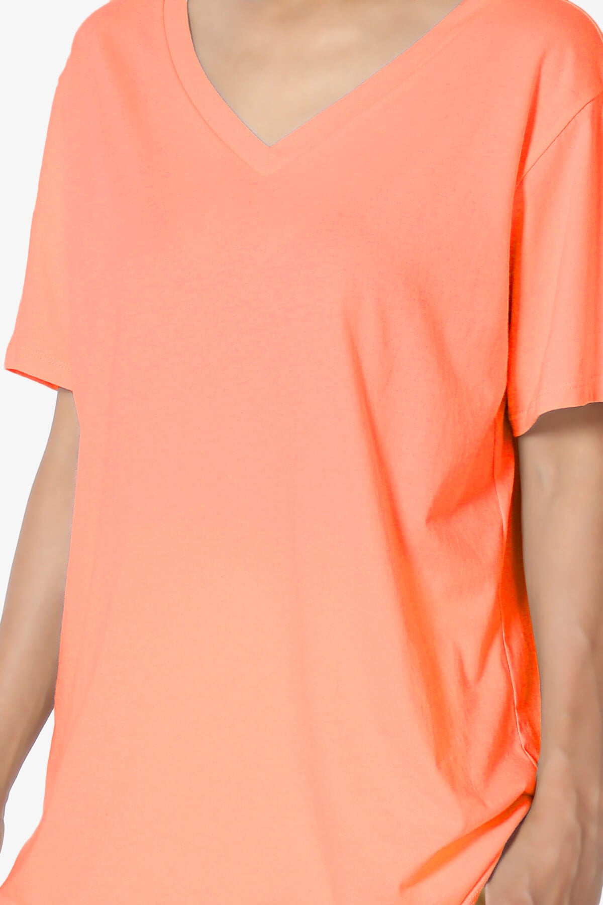 Load image into Gallery viewer, Mayra V-Neck Cotton Boyfriend Tee NEON CORAL_5
