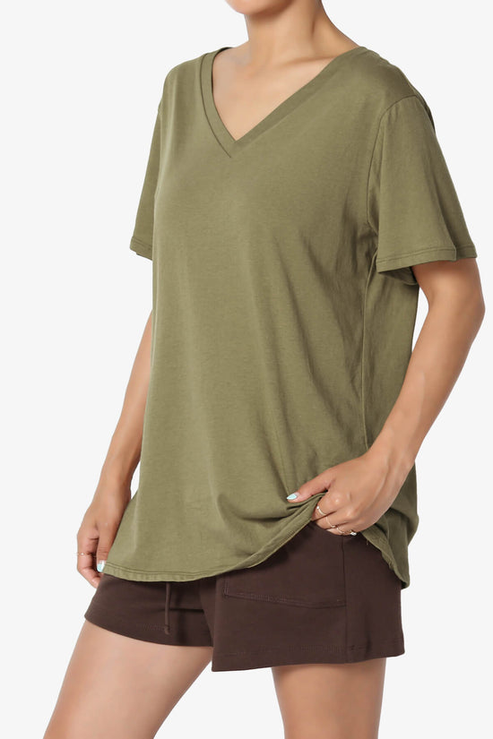 Load image into Gallery viewer, Mayra V-Neck Cotton Boyfriend Tee OLIVE KHAKI_3
