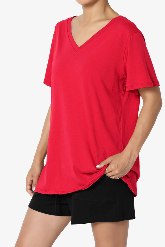 Load image into Gallery viewer, Mayra V-Neck Cotton Boyfriend Tee RED_3
