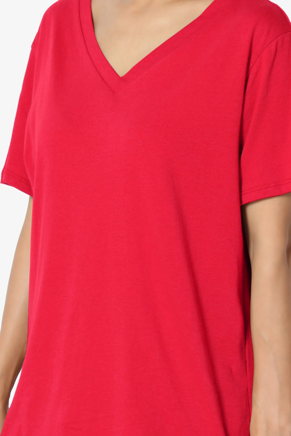 Load image into Gallery viewer, Mayra V-Neck Cotton Boyfriend Tee RED_5
