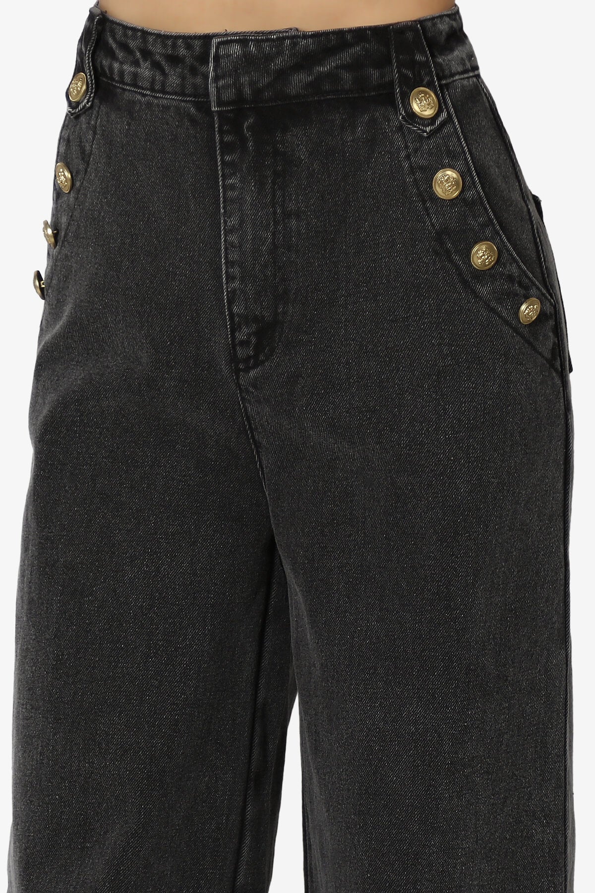 Memento Button Detail High Waist Wide Leg Jeans BLACK_5