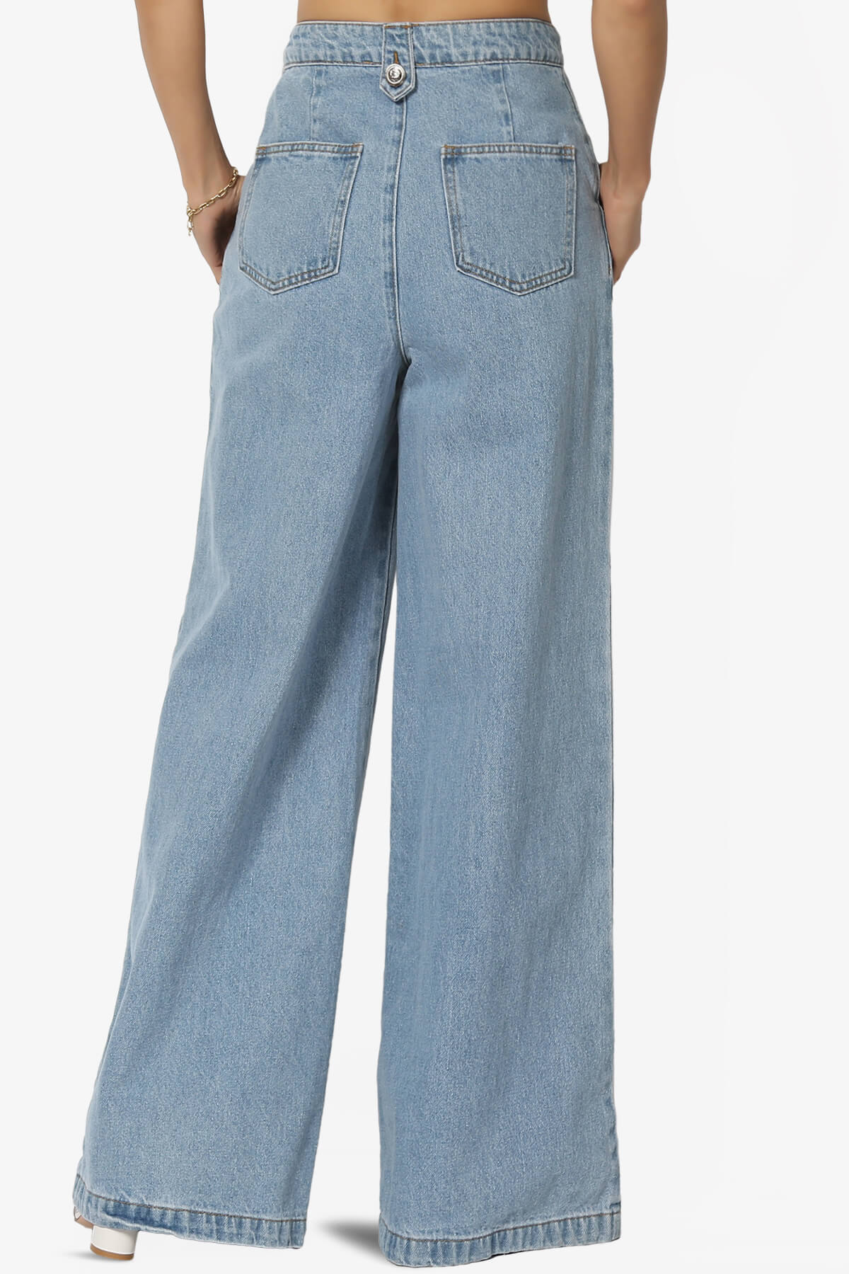 Memento Button Detail High Waist Wide Leg Jeans DENIM_2