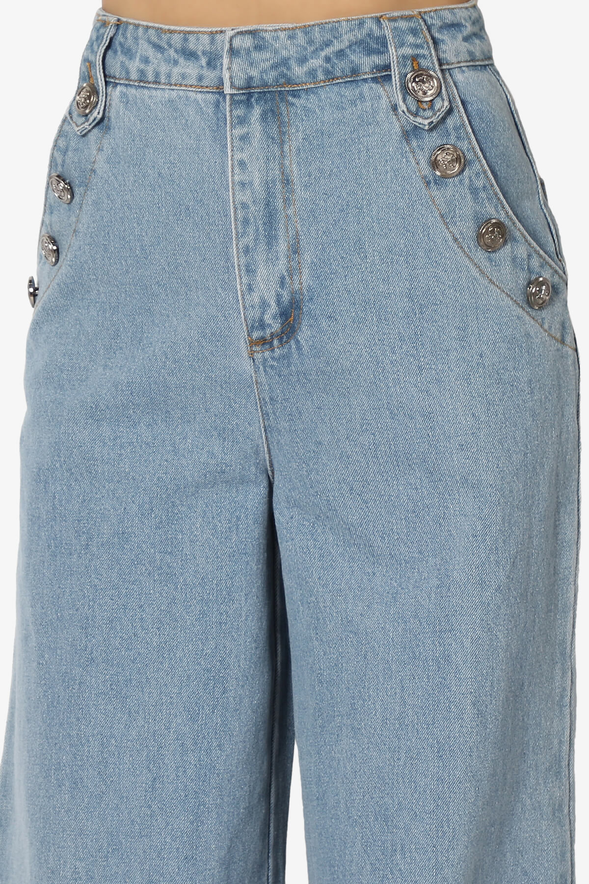 Memento Button Detail High Waist Wide Leg Jeans DENIM_5