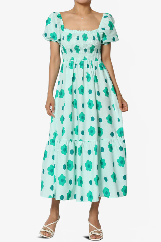 Meme Puff Sleeve Smocked Tiered Midi Dress GREEN_1