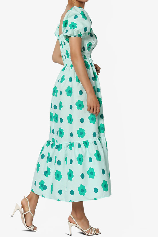 Meme Puff Sleeve Smocked Tiered Midi Dress GREEN_4