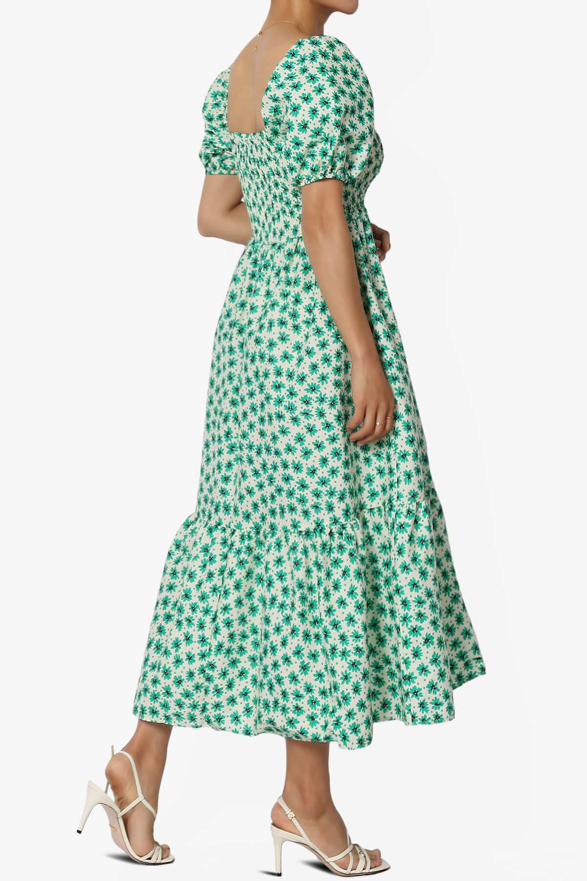 Meme Puff Sleeve Smocked Tiered Midi Dress KELLY GREEN_4