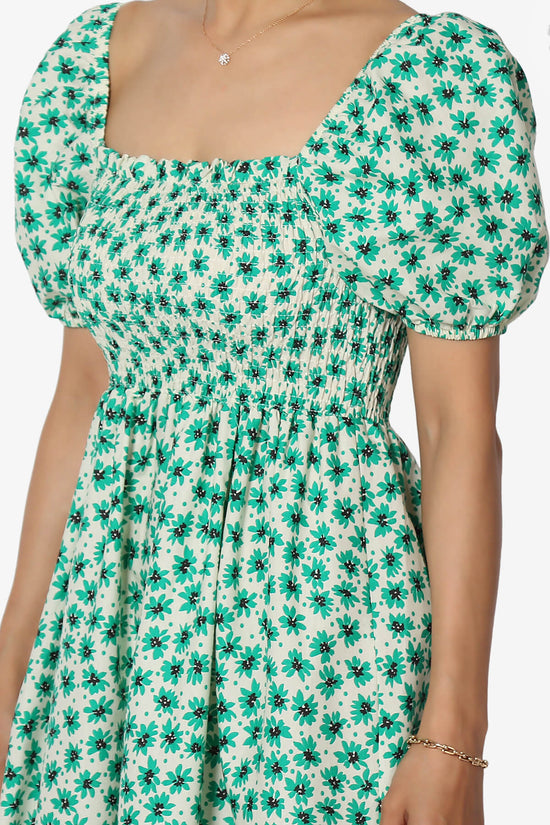 Meme Puff Sleeve Smocked Tiered Midi Dress KELLY GREEN_5