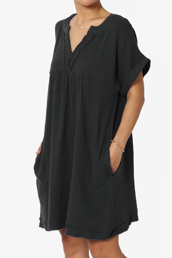 Milly Gauze V-Neck Babydoll Shift Mini Dress BLACK_3