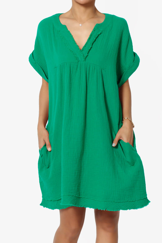 Milly Gauze V-Neck Babydoll Shift Mini Dress KELLY GREEN_1